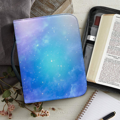 Blue Light Nebula Galaxy Space Print Leather Bible Cover