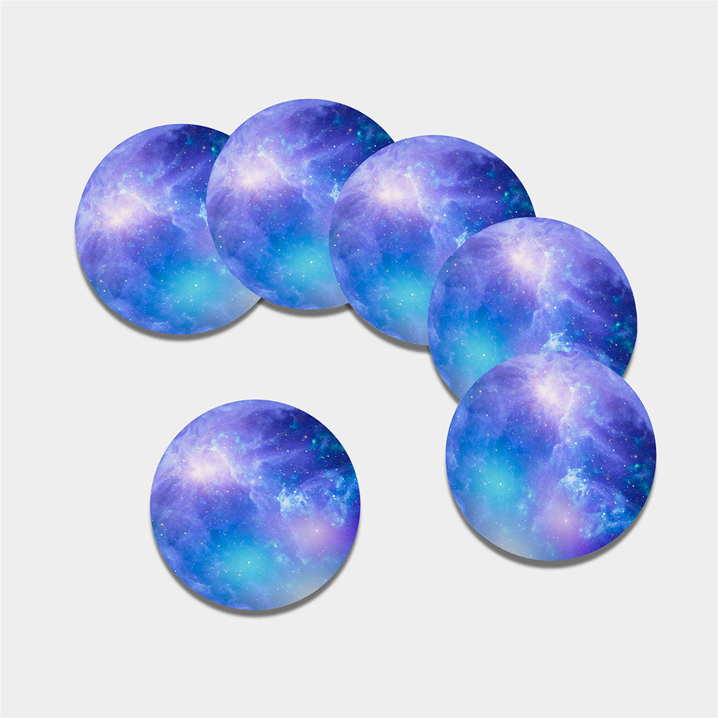Blue Light Nebula Galaxy Space Print Leather Coaster Set
