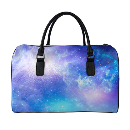 Blue Light Nebula Galaxy Space Print Leather Duffle Bag