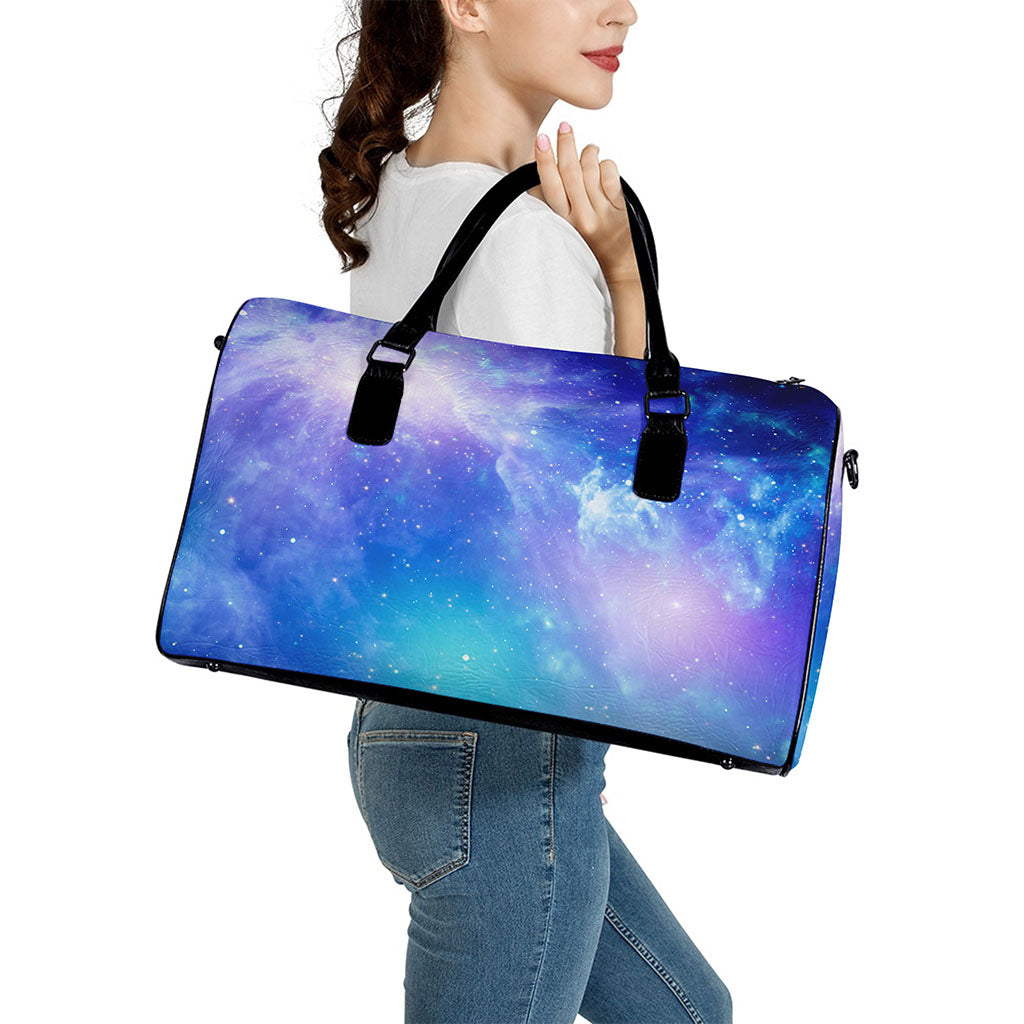 Blue Light Nebula Galaxy Space Print Leather Duffle Bag
