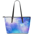 Blue Light Nebula Galaxy Space Print Leather Tote Bag With Zipper