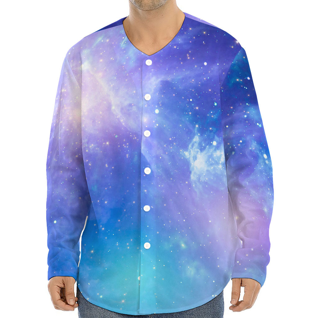 Blue Light Nebula Galaxy Space Print Long Sleeve Baseball Jersey
