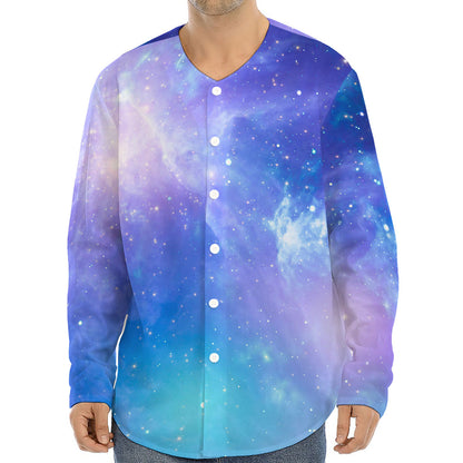 Blue Light Nebula Galaxy Space Print Long Sleeve Baseball Jersey