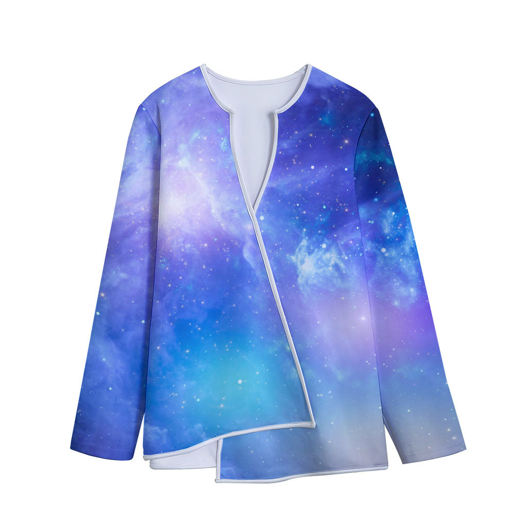 Blue Light Nebula Galaxy Space Print Long Sleeve Short Coat