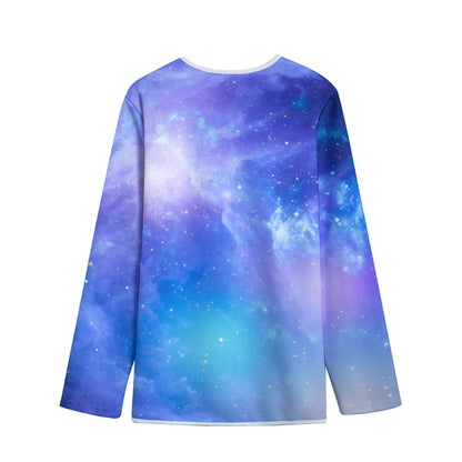 Blue Light Nebula Galaxy Space Print Long Sleeve Short Coat
