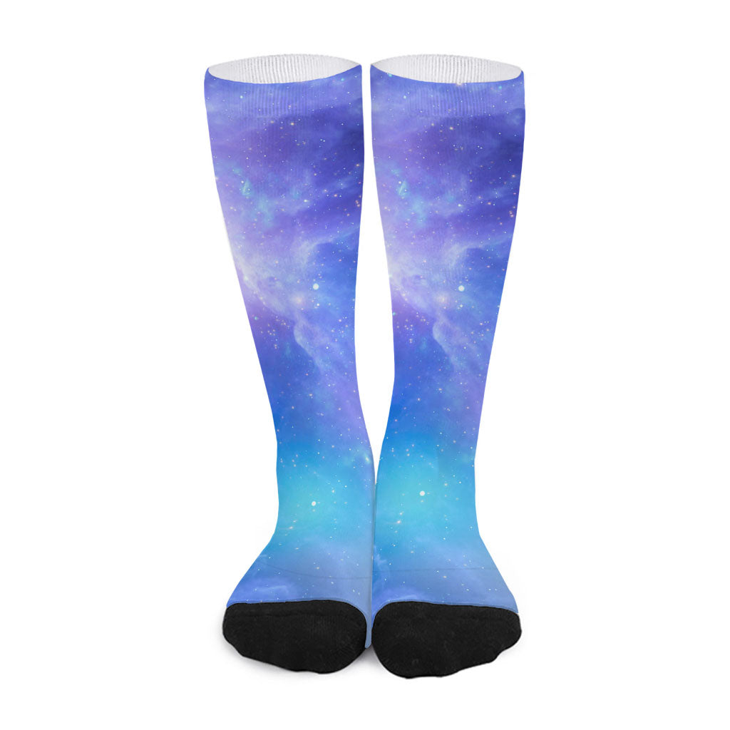 Blue Light Nebula Galaxy Space Print Long Socks
