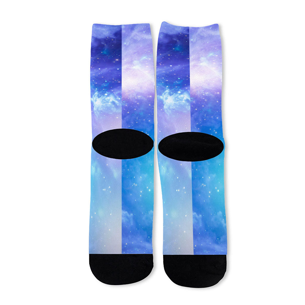 Blue Light Nebula Galaxy Space Print Long Socks