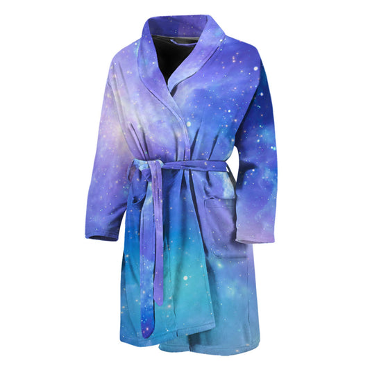 Blue Light Nebula Galaxy Space Print Men's Bathrobe