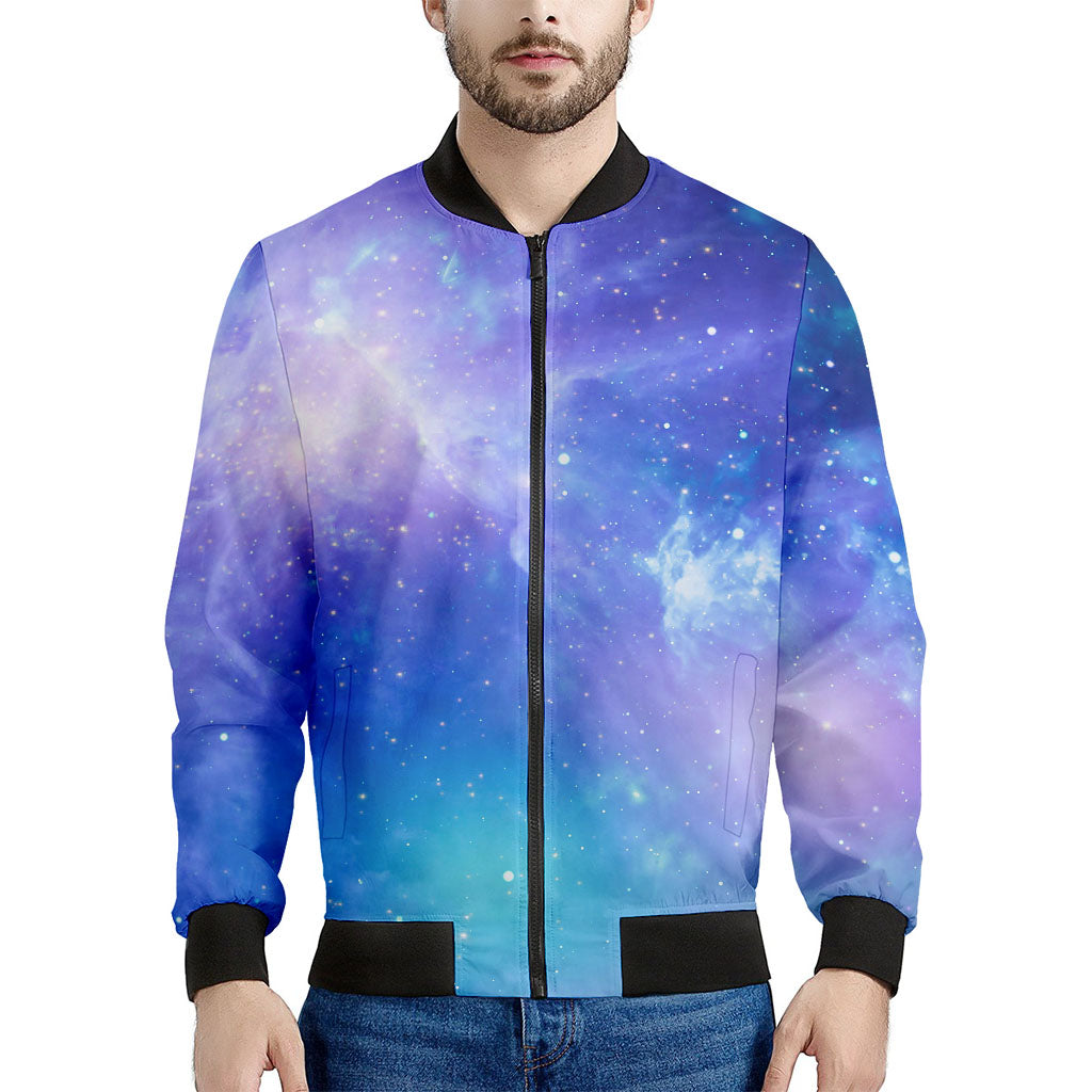 Blue Light Nebula Galaxy Space Print Men's Bomber Jacket