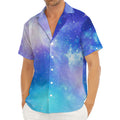 Blue Light Nebula Galaxy Space Print Men's Deep V-Neck Shirt