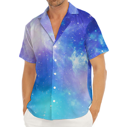 Blue Light Nebula Galaxy Space Print Men's Deep V-Neck Shirt