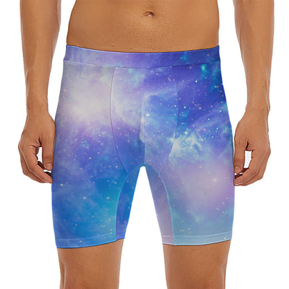 Blue Light Nebula Galaxy Space Print Men's Long Boxer Briefs