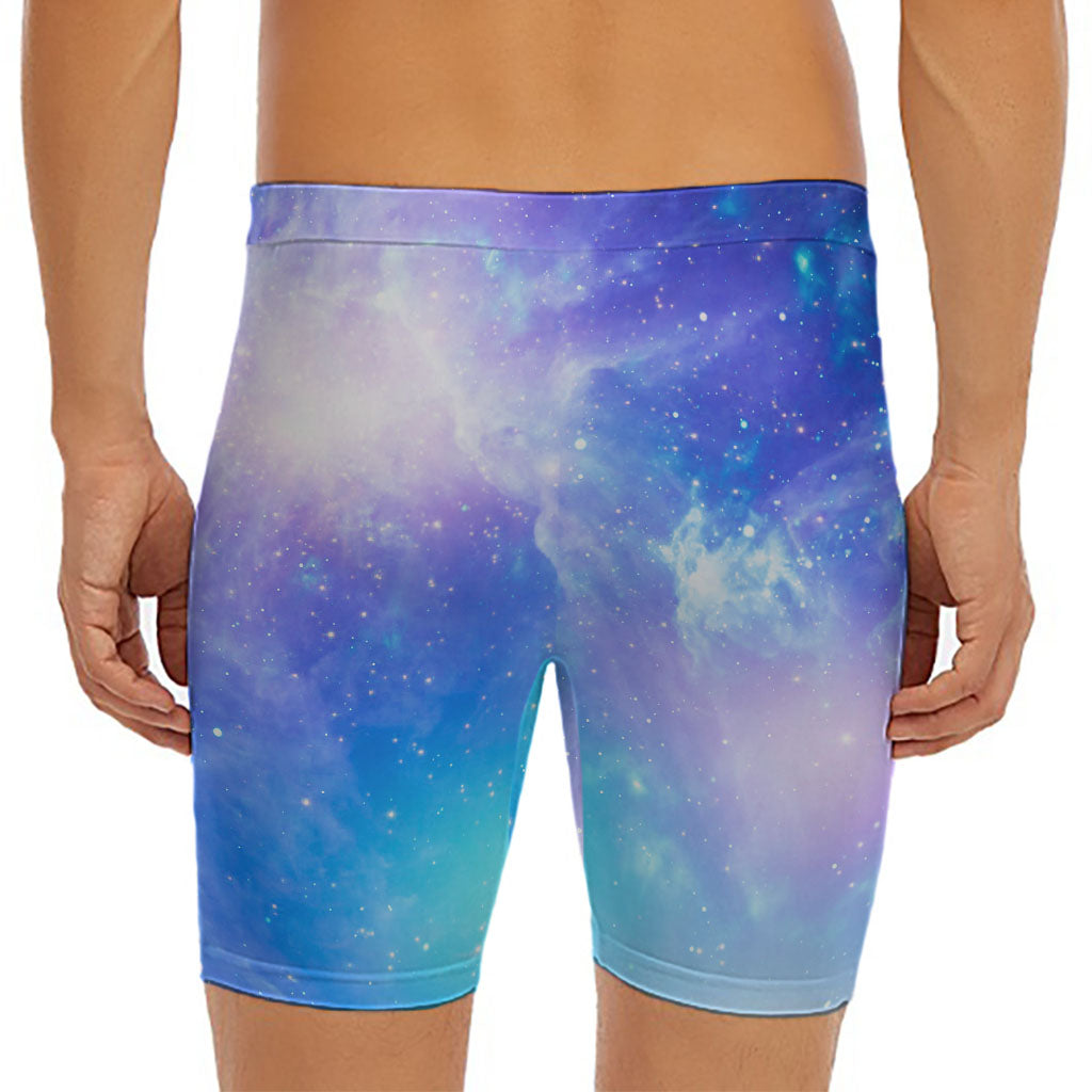 Blue Light Nebula Galaxy Space Print Men's Long Boxer Briefs