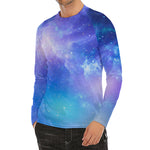 Blue Light Nebula Galaxy Space Print Men's Long Sleeve Rash Guard
