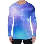 Blue Light Nebula Galaxy Space Print Men's Long Sleeve T-Shirt