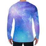 Blue Light Nebula Galaxy Space Print Men's Long Sleeve T-Shirt