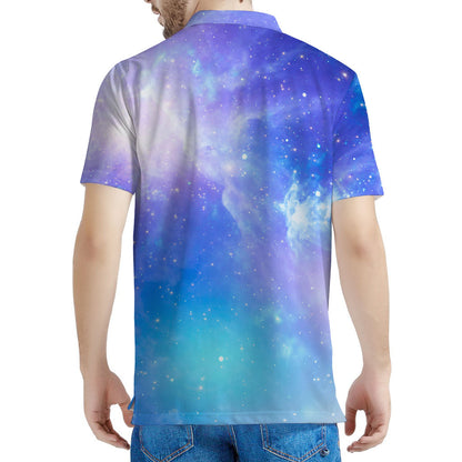 Blue Light Nebula Galaxy Space Print Men's Polo Shirt