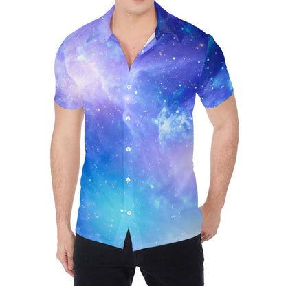 Blue Light Nebula Galaxy Space Print Men's Shirt