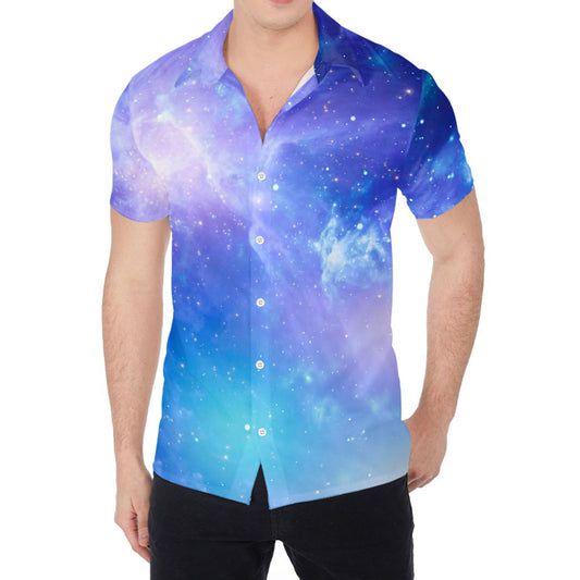Blue Light Nebula Galaxy Space Print Men's Shirt