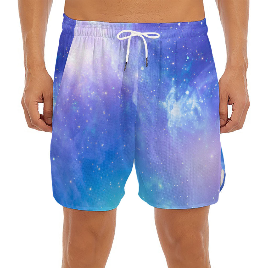Blue Light Nebula Galaxy Space Print Men's Split Running Shorts