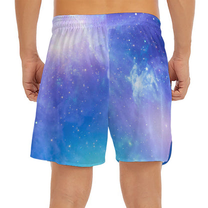 Blue Light Nebula Galaxy Space Print Men's Split Running Shorts