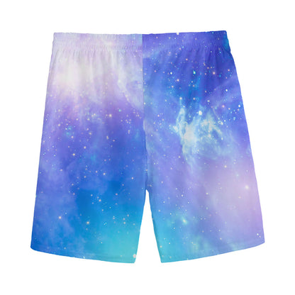 Blue Light Nebula Galaxy Space Print Men's Sports Shorts