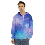 Blue Light Nebula Galaxy Space Print Men's Velvet Pullover Hoodie