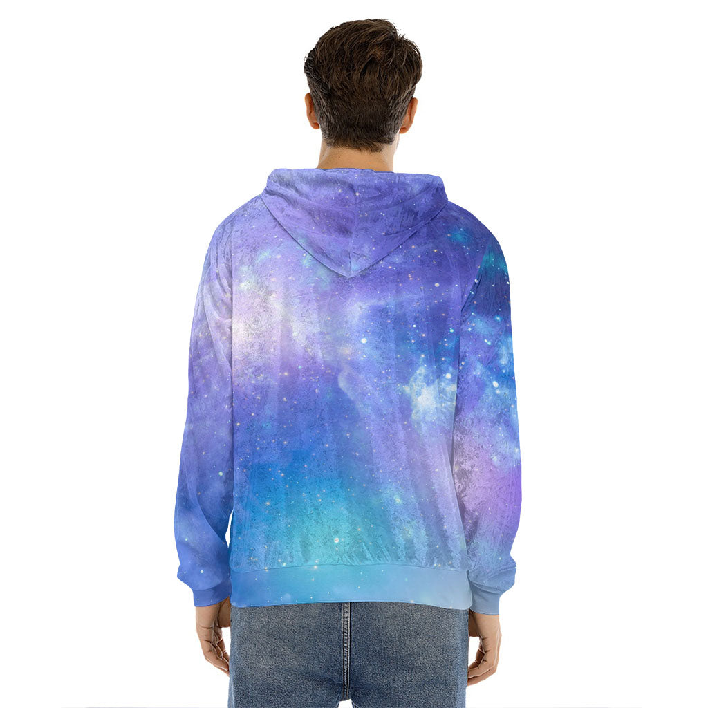 Blue Light Nebula Galaxy Space Print Men's Velvet Pullover Hoodie