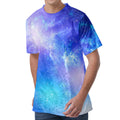 Blue Light Nebula Galaxy Space Print Men's Velvet T-Shirt