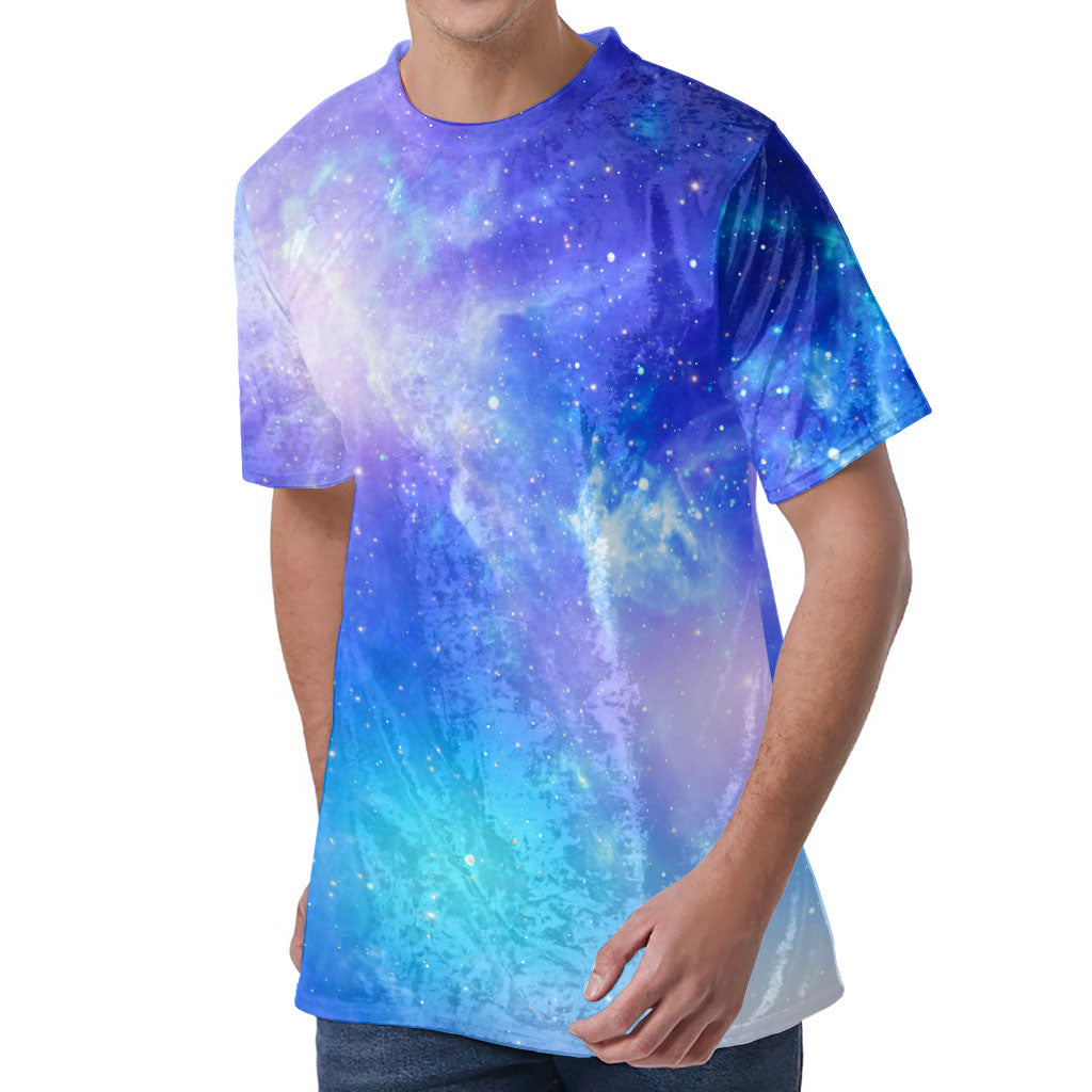 Blue Light Nebula Galaxy Space Print Men's Velvet T-Shirt