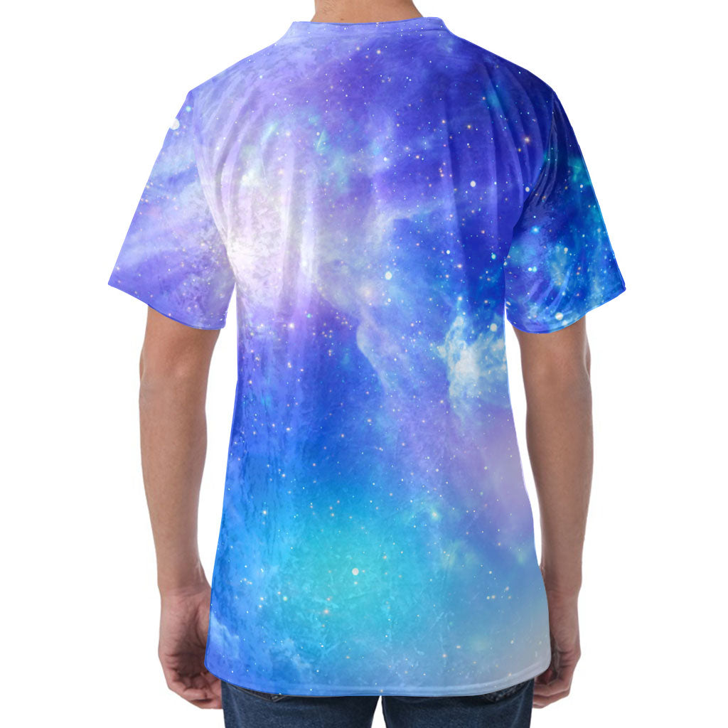 Blue Light Nebula Galaxy Space Print Men's Velvet T-Shirt