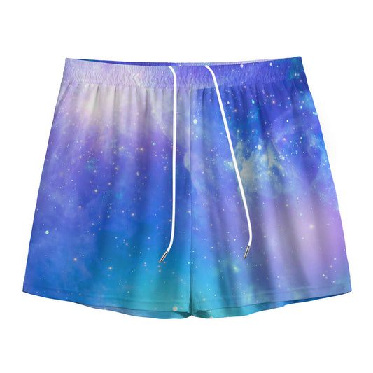 Blue Light Nebula Galaxy Space Print Mesh Shorts