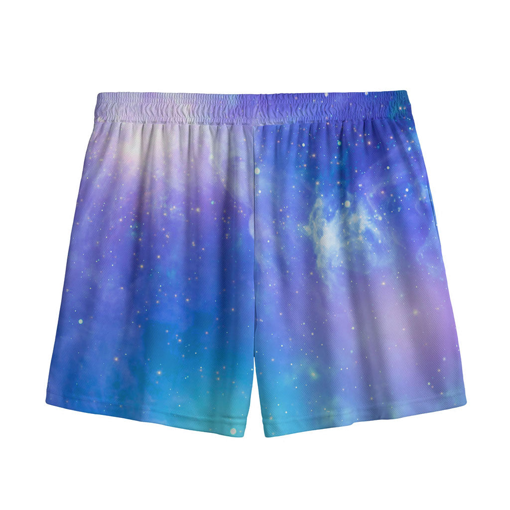 Blue Light Nebula Galaxy Space Print Mesh Shorts