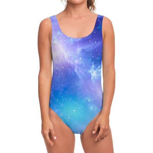 Blue Light Nebula Galaxy Space Print One Piece Swimsuit