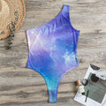 Blue Light Nebula Galaxy Space Print One Shoulder Bodysuit
