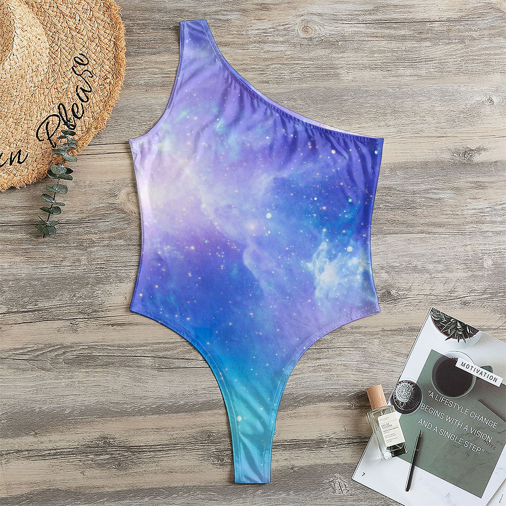 Blue Light Nebula Galaxy Space Print One Shoulder Bodysuit