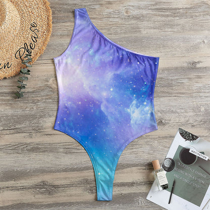 Blue Light Nebula Galaxy Space Print One Shoulder Bodysuit