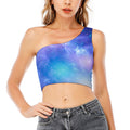 Blue Light Nebula Galaxy Space Print One Shoulder Crop Top