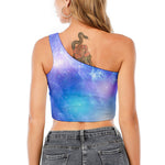 Blue Light Nebula Galaxy Space Print One Shoulder Crop Top
