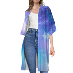 Blue Light Nebula Galaxy Space Print Open Front Beach Cover Up