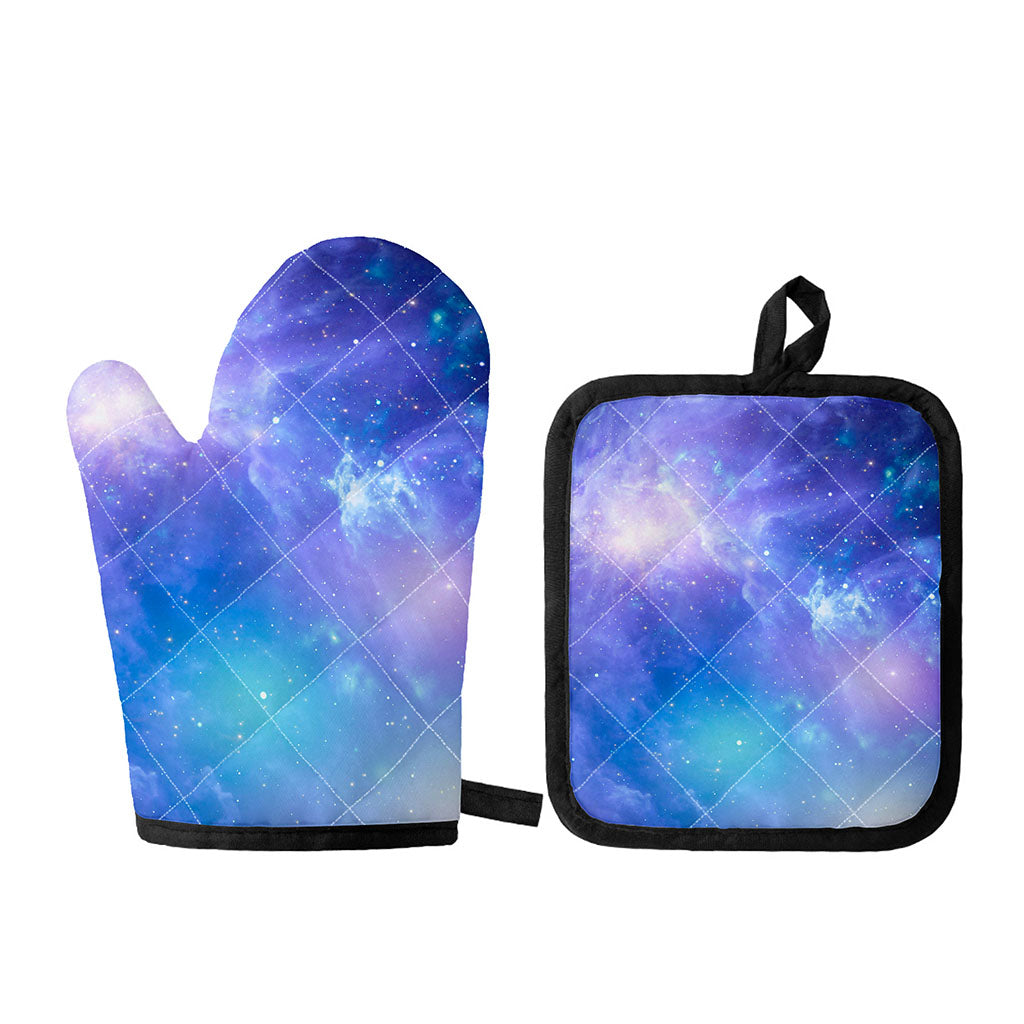 Blue Light Nebula Galaxy Space Print Oven Mitt And Pot Holder Set