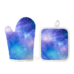 Blue Light Nebula Galaxy Space Print Oven Mitt And Pot Holder Set