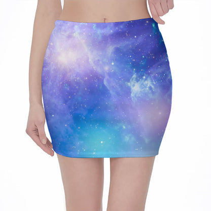 Blue Light Nebula Galaxy Space Print Pencil Mini Skirt