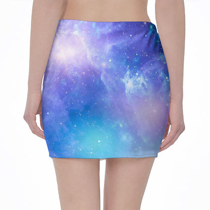 Blue Light Nebula Galaxy Space Print Pencil Mini Skirt