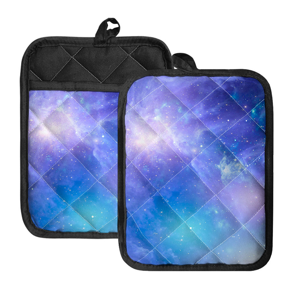 Blue Light Nebula Galaxy Space Print Pot Holders With Pocket