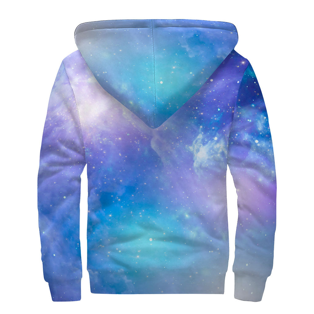 Blue Light Nebula Galaxy Space Print Sherpa Lined Zip Up Hoodie