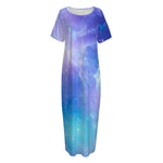 Blue Light Nebula Galaxy Space Print Short Sleeve Long Nightdress