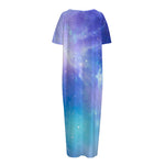 Blue Light Nebula Galaxy Space Print Short Sleeve Long Nightdress