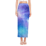 Blue Light Nebula Galaxy Space Print Side Slit Maxi Skirt