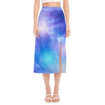 Blue Light Nebula Galaxy Space Print Side Slit Midi Skirt